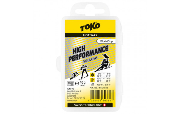 Парафин высокофтористый TOKO High Performance yellow (0°С -6°С) 40 г. 600_380