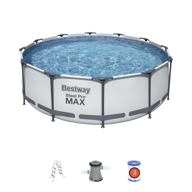 Каркасный бассейн круглый 366х100см+фильтр-насос Bestway Steel Pro Мах 56418 800_800