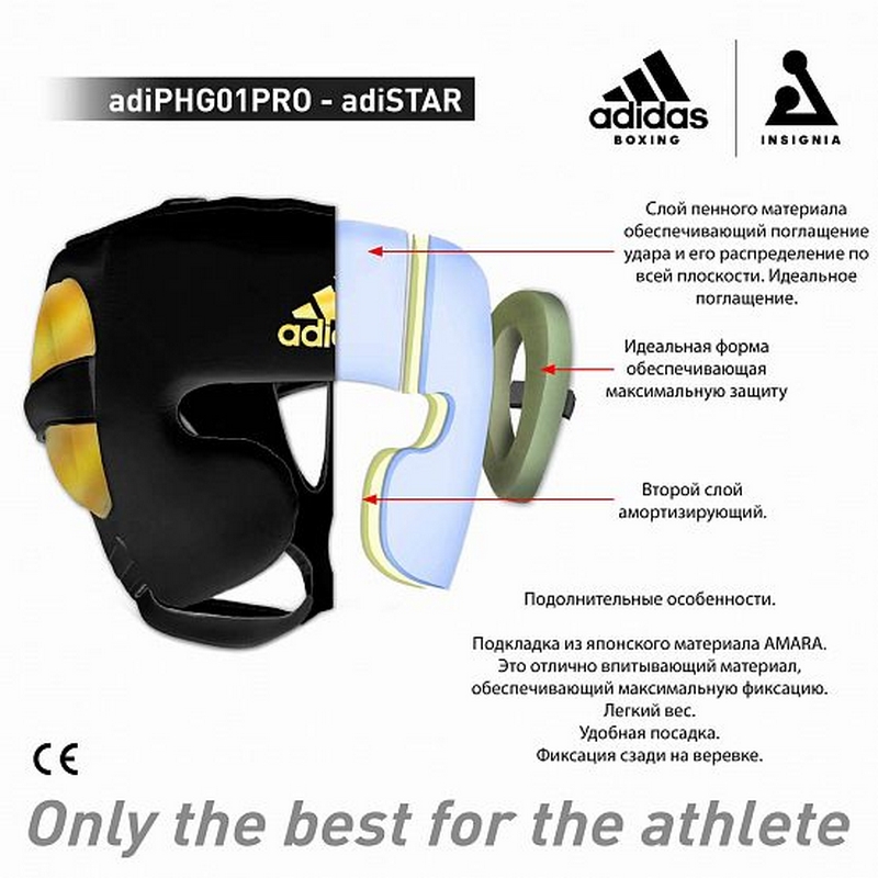 Шлем боксерский AdiStar Pro Head Gear adiPHG01M черно-золотой 800_800