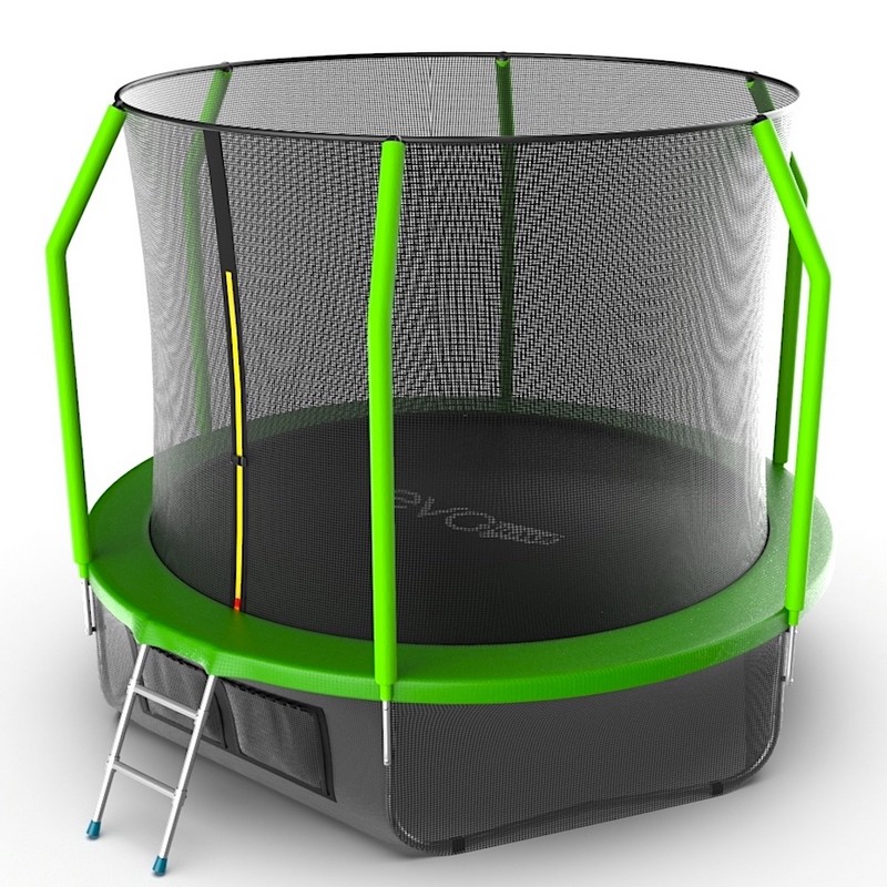 Батут с внутренней сеткой и лестницей EVO Jump Cosmo 10ft + нижняя сеть, зеленый 800_800