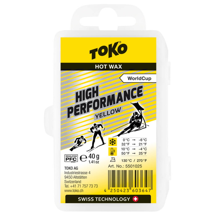 Парафин высокофтористый TOKO High Performance yellow (0°С -6°С) 40 г. 700_700