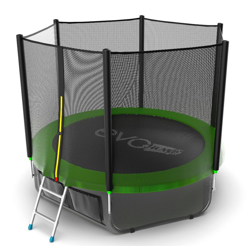Батут с внешней сеткой и лестницей EVO Jump External 8ft+ нижняя сеть, зеленый 800_800