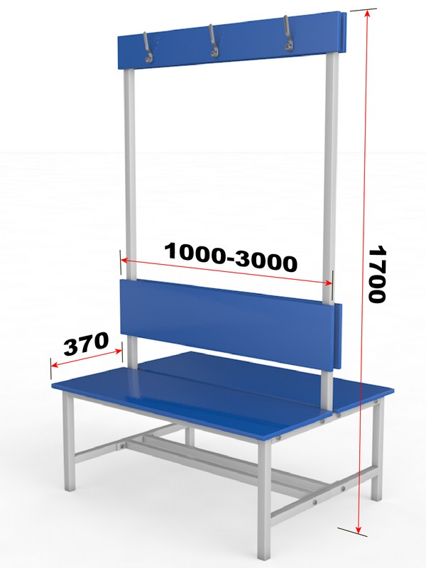 Скамейка для раздевалки двухстороняя с вешалкой, настил ЛДСП, 100см Glav 10.1000-1000 600_800