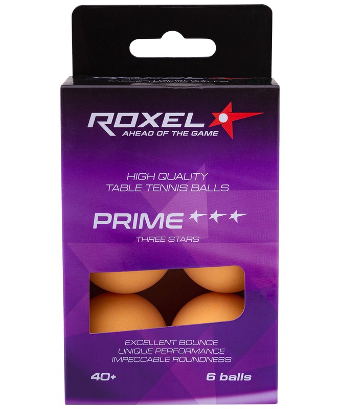 Мячи для настольного тенниса Roxel 3* Prime, 6 шт, оранжевый 665_800