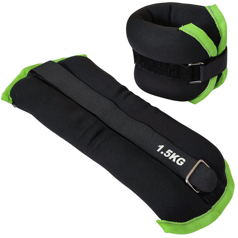 Утяжелители Sportex (2х1,5кг) (нейлон) в сумке (черный с зеленой окантовкой) ALT Sport HKAW101-5 800_800